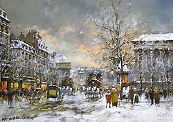 Omnibus at the Place de la Madeleine, Winter - Antoine Blanchard