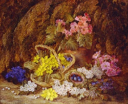 Flowers in a Basket & a Bird\'s Nest - Vincent Clare