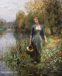 At the Water\'s Edge (Girl with Copper Jug) - Daniel Ridgway Knight